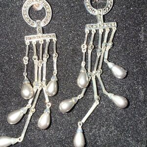 Silver Teardrop Dangle Earrings - Elegant Chandelier Style